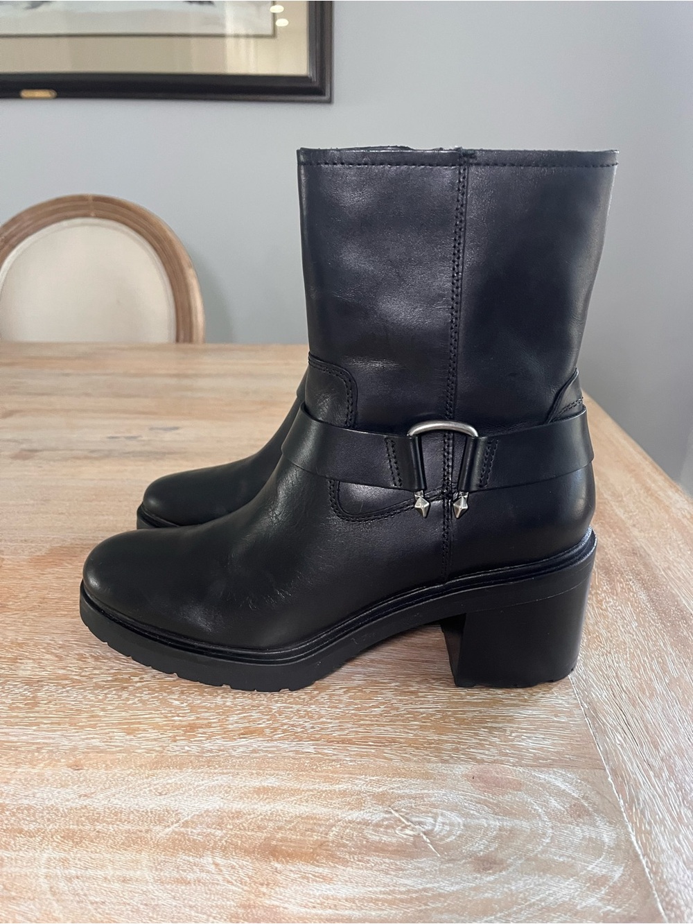 Dolce Vita Black Leather Mid-Calf Buckle Block Heel Boots